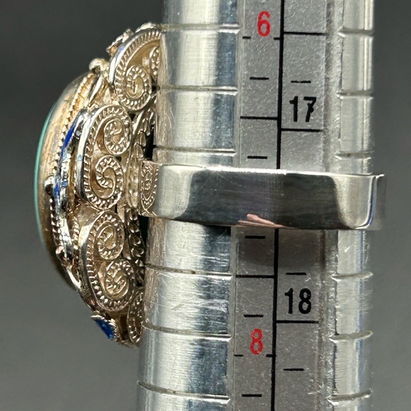 #1 Vintage Sleeping Beauty Turquoise Ring, 925 Silver with Enamel Accents SZ 7 - Picture 10 of 10